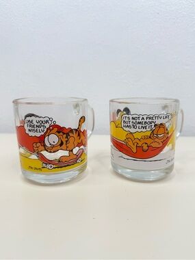 Vintage McDonald's Garfield & Odie Clear Glass Mug Set of 2 1978